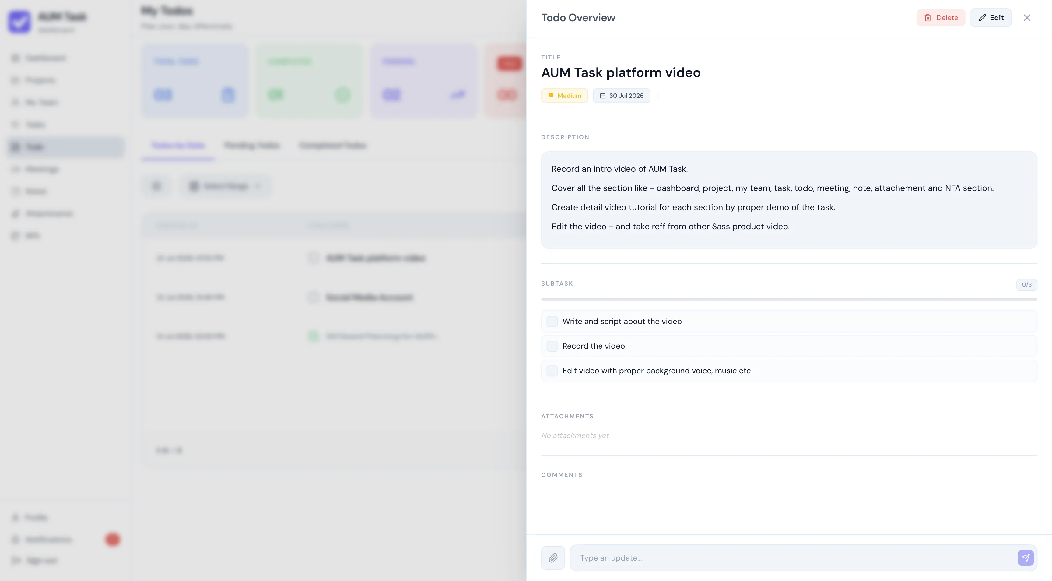 AUM Task To-Do Priority & Date Picker Modal